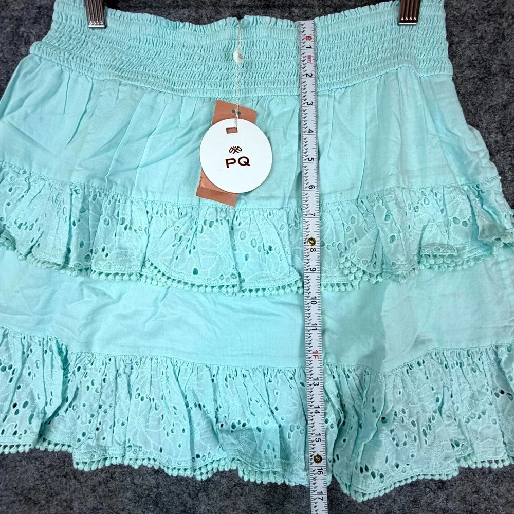PilyQ Mini Skirt Womens M/L Blue Cotton Ari Eyelet Ruffle Coquette Fairy‎ Girly